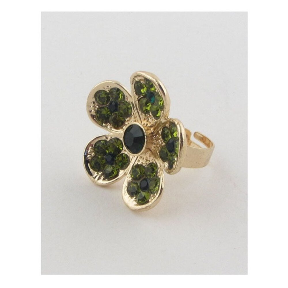 Flower rhinestone adjustable ring